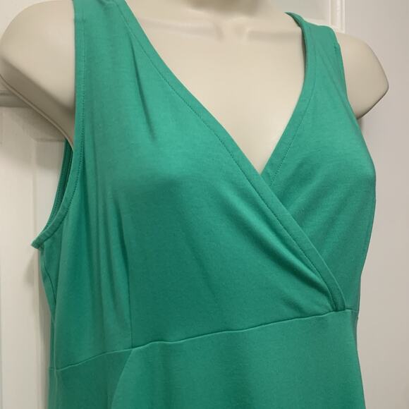 Eileen Fisher Organic Cotton Surplice Sleeveless Dress Petite PM Green A-Line - Picture 3 of 7